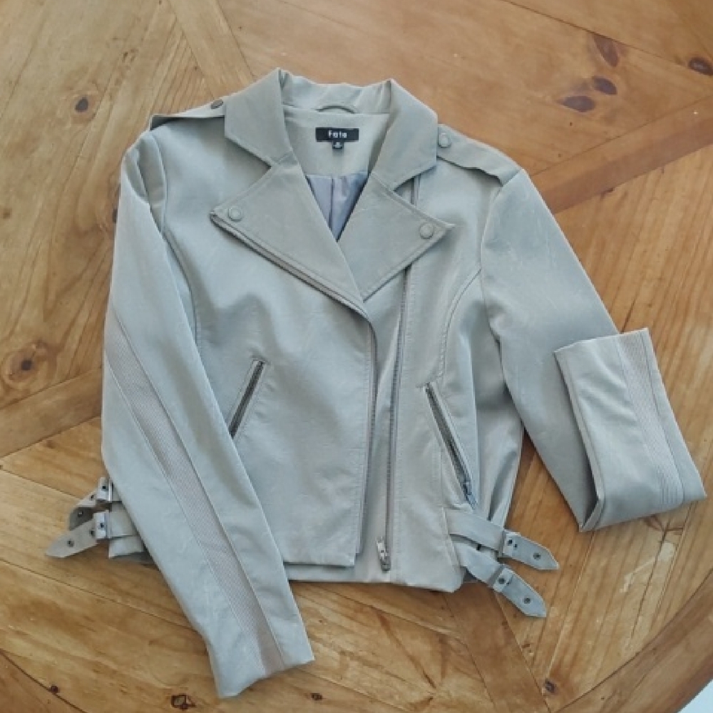 Fate Gray Leather Jacket Asymmetrical Zipper